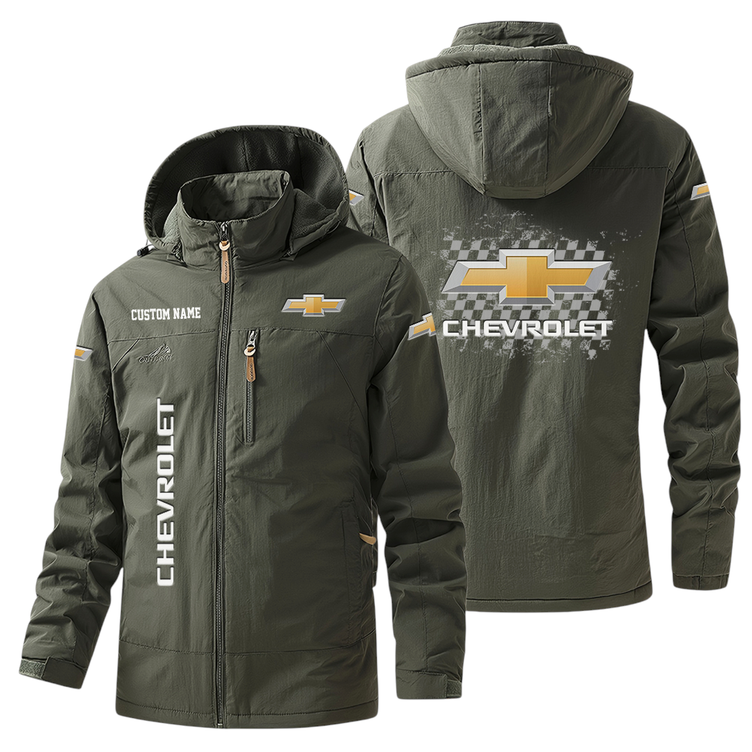 Chevrolet Windbreaker Jacket Hooded Warm Lining Waterproof Custom Name Chevrolet Windbreaker Jacket Hooded Warm Lining Waterproof Custom Name