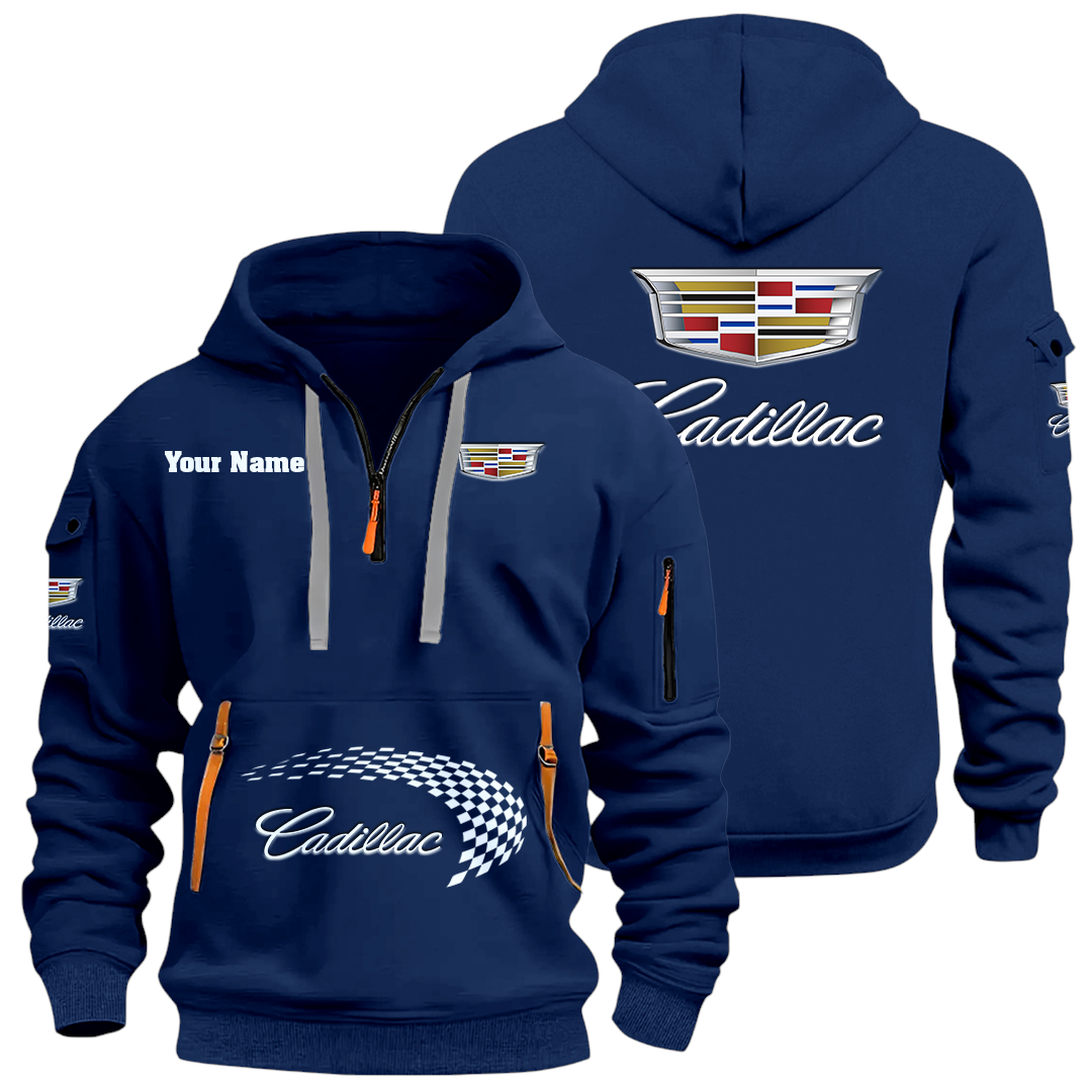 Cadillac Half Zip Hoodie Sports Hooded Multi-Pockets Custom Name Cadillac Half Zip Hoodie Sports Hooded Multi-Pockets Custom Name