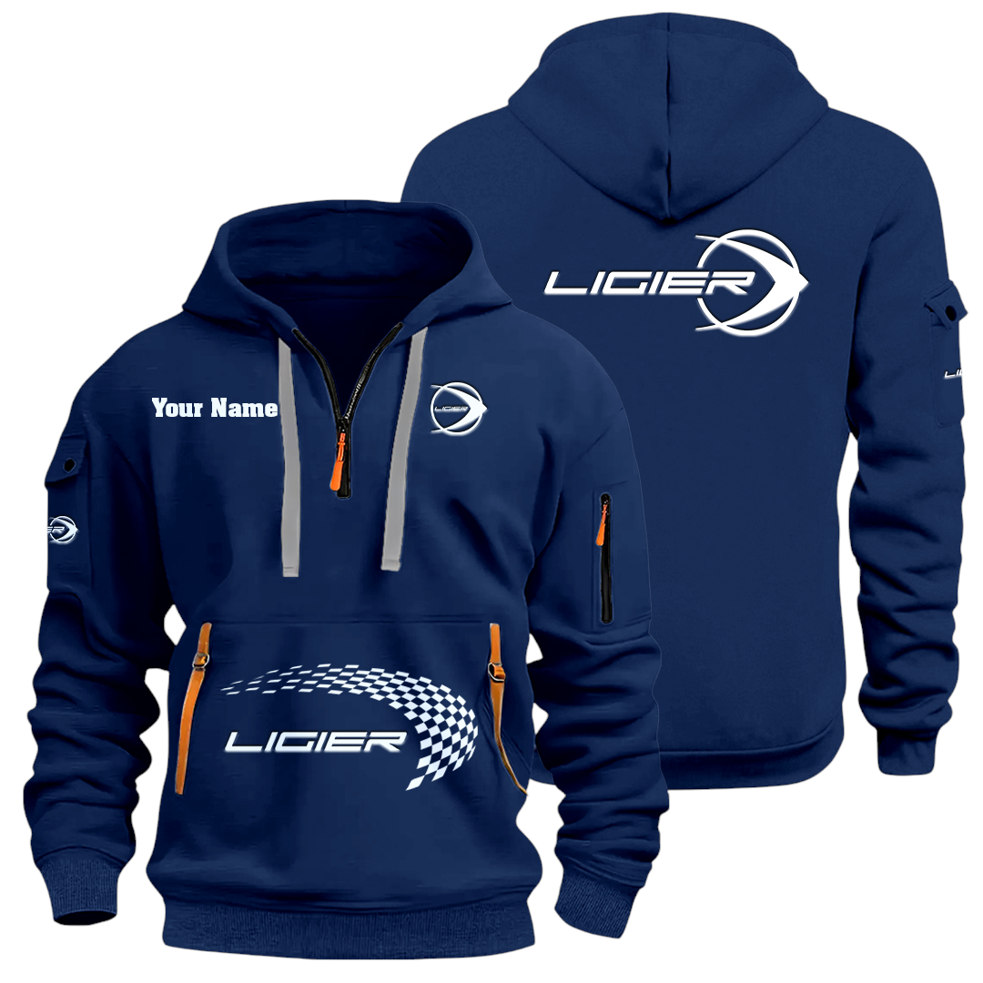 Ligier Automotive Racing Half Zip Hoodie Sports Hooded Multi-Pockets Custom Name Ligier Automotive Racing Half Zip Hoodie Sports Hooded Multi-Pockets Custom Name