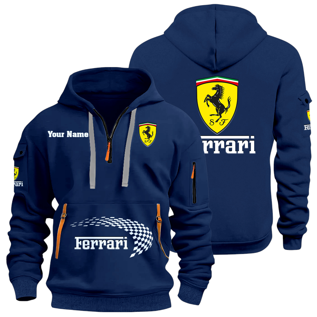 Ferrari Half Zip Hoodie Sports Hooded Multi-Pockets Custom Name Ferrari Half Zip Hoodie Sports Hooded Multi-Pockets Custom Name