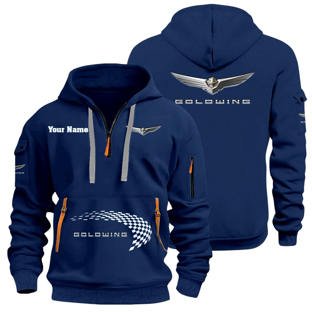 Honda Gold Wing Half Zip Hoodie Sports Hooded Multi-Pockets Custom Name Honda Gold Wing Half Zip Hoodie Sports Hooded Multi-Pockets Custom Name