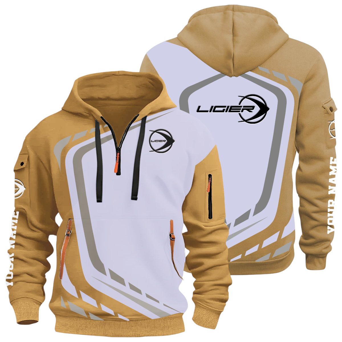 Ligier Automotive Racing Half Zip Hoodie All Over Prints Multi-Pockets Custom Name Ligier Automotive Racing Half Zip Hoodie All Over Prints Multi-Pockets Custom Name