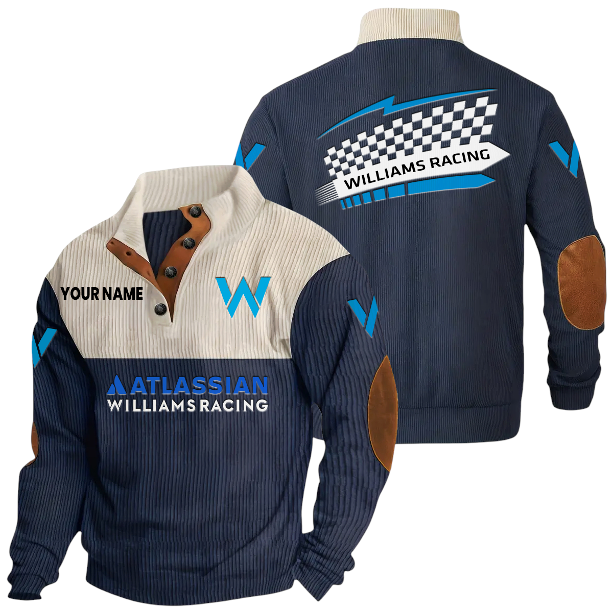 Williams Racing Exclusive Logo Knitted Ribbed Corduroy Sweatshirt Stand Collar Custom Name Williams Racing Exclusive Logo Knitted Ribbed Corduroy Sweatshirt Stand Collar Custom Name