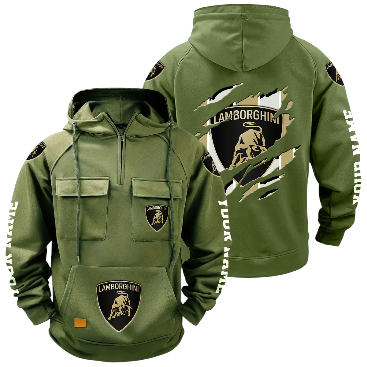 Lamborghini Quarter Zip Hoodie Multi-Pockets Custom Name Lamborghini Quarter Zip Hoodie Multi-Pockets Custom Name