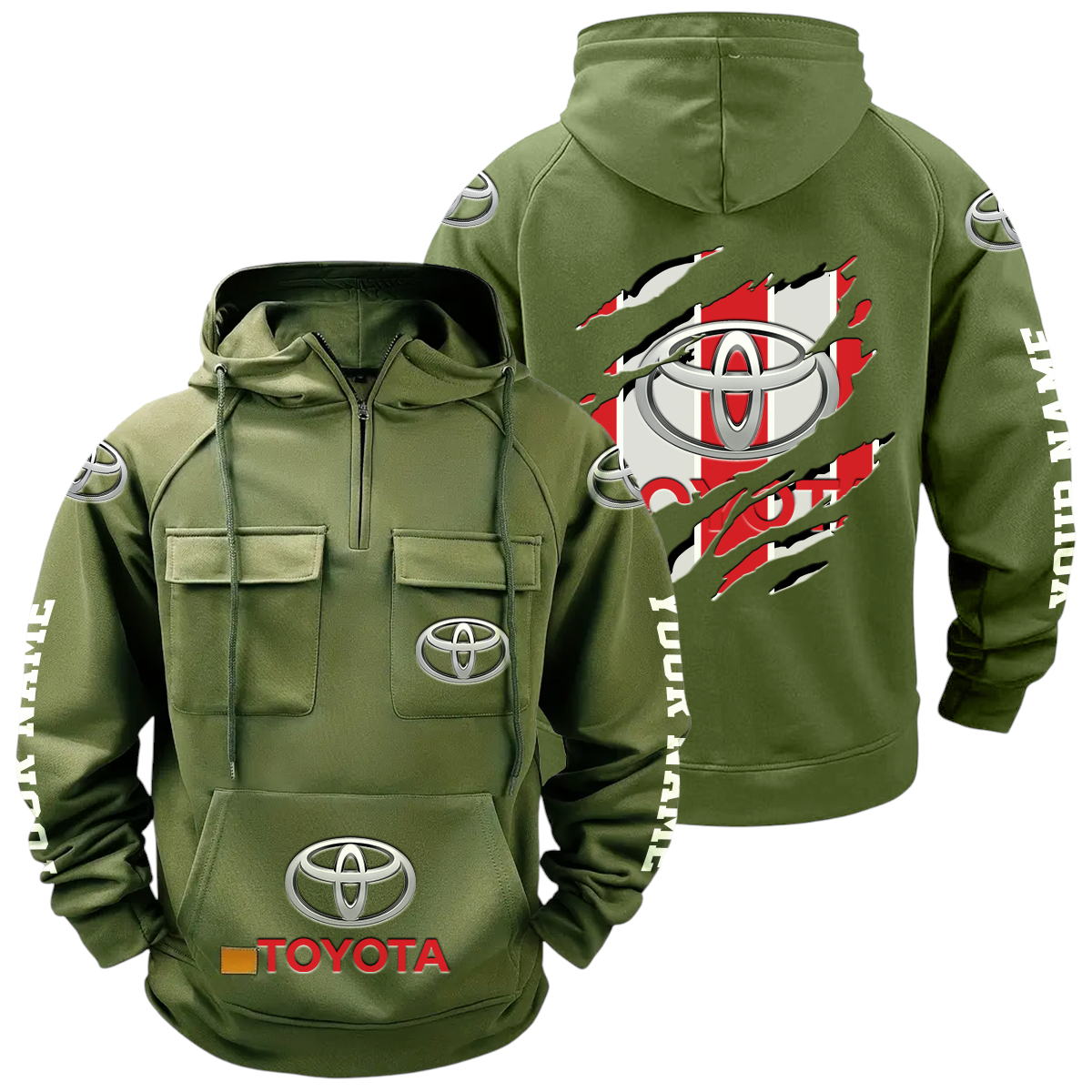 Toyota Quarter Zip Hoodie Multi-Pockets Custom Name Toyota Quarter Zip Hoodie Multi-Pockets Custom Name