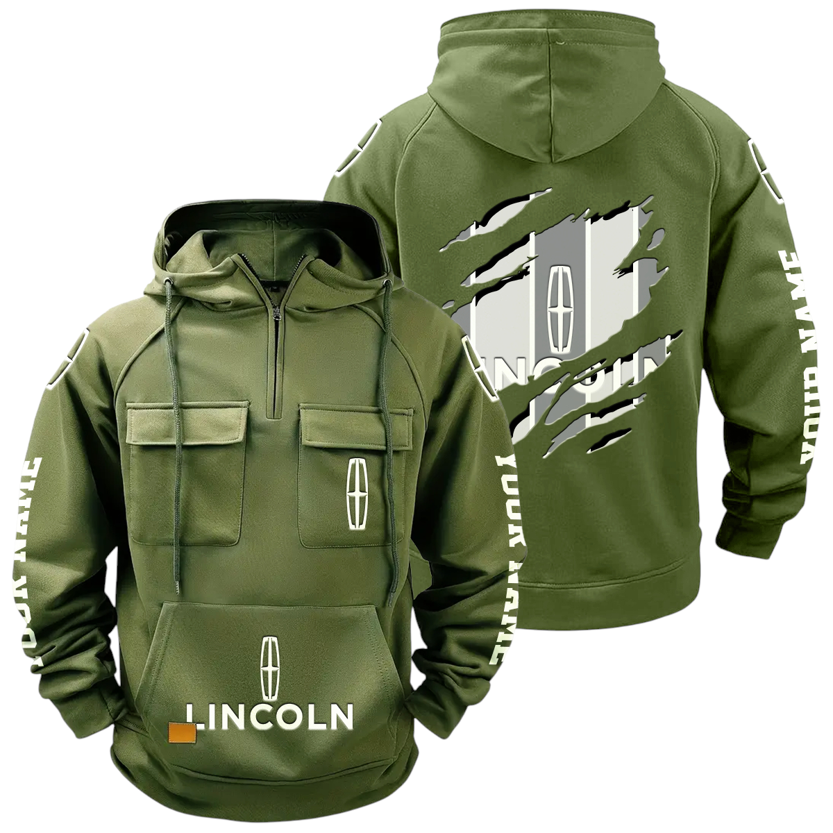 Lincoln Quarter Zip Hoodie Multi-Pockets Custom Name Lincoln Quarter Zip Hoodie Multi-Pockets Custom Name