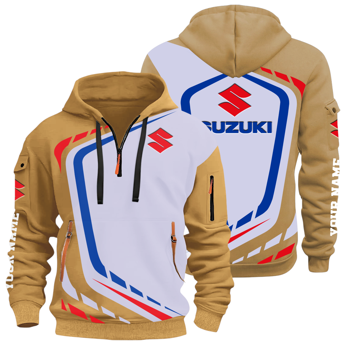 Suzuki Half Zip Hoodie All Over Prints Multi-Pockets Custom Name Suzuki Half Zip Hoodie All Over Prints Multi-Pockets Custom Name