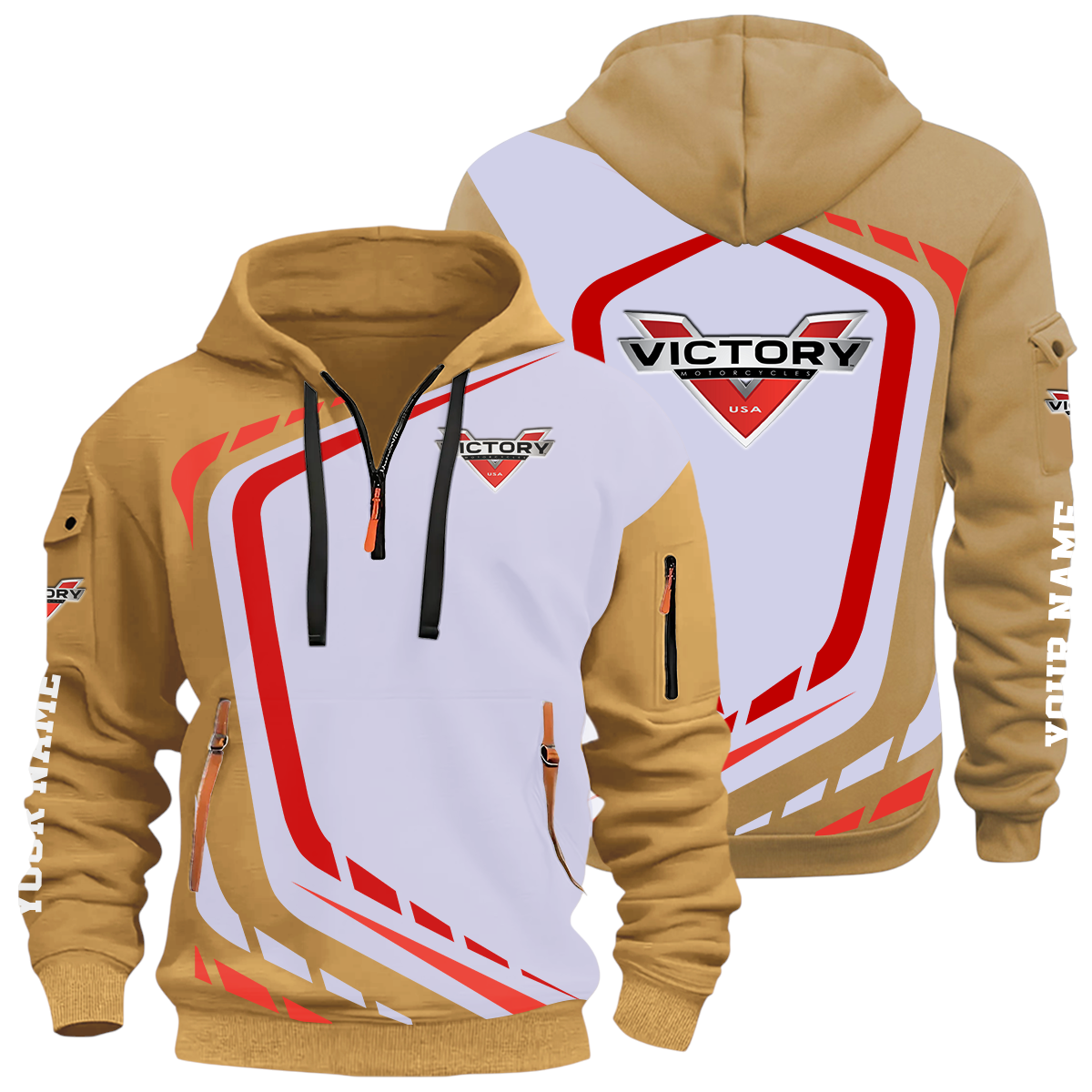 Victory Motorcycles Half Zip Hoodie All Over Prints Multi-Pockets Custom Name Victory Motorcycles Half Zip Hoodie All Over Prints Multi-Pockets Custom Name
