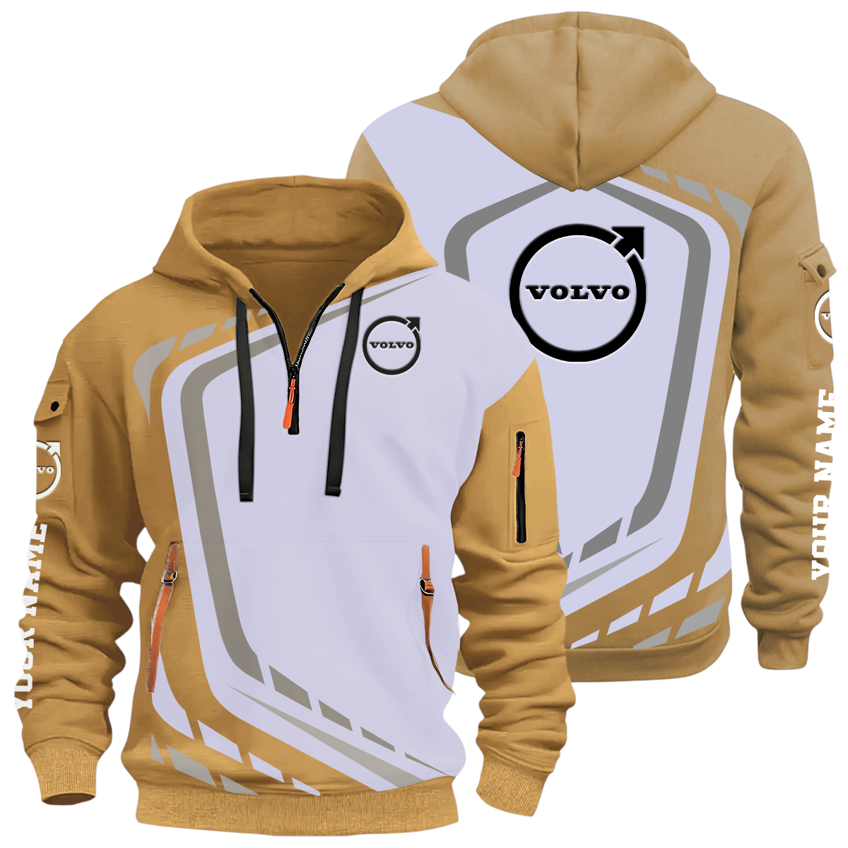 Volvo Half Zip Hoodie All Over Prints Multi-Pockets Custom Name Volvo Half Zip Hoodie All Over Prints Multi-Pockets Custom Name