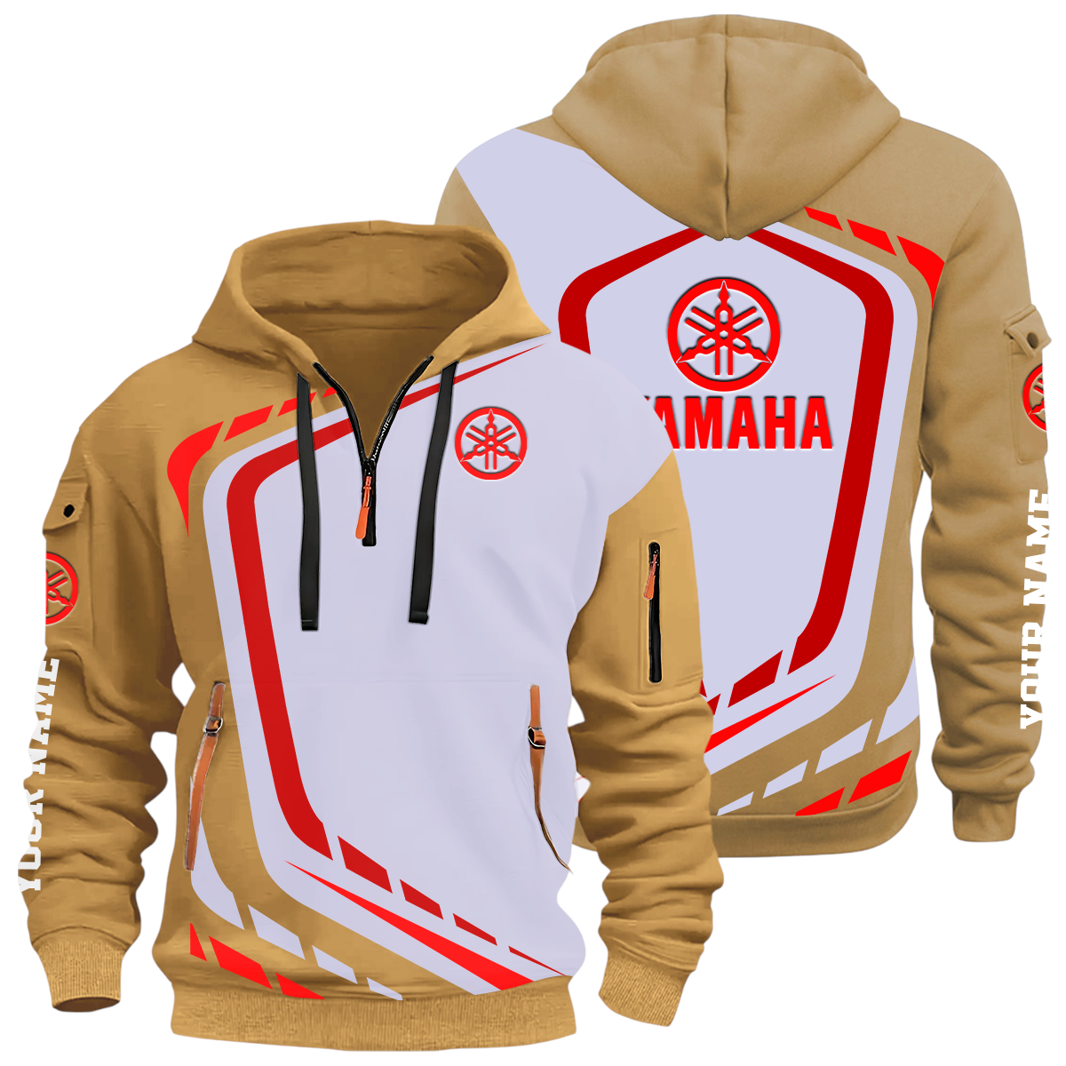 Yamaha Motor Half Zip Hoodie All Over Prints Multi-Pockets Custom Name Yamaha Motor Half Zip Hoodie All Over Prints Multi-Pockets Custom Name