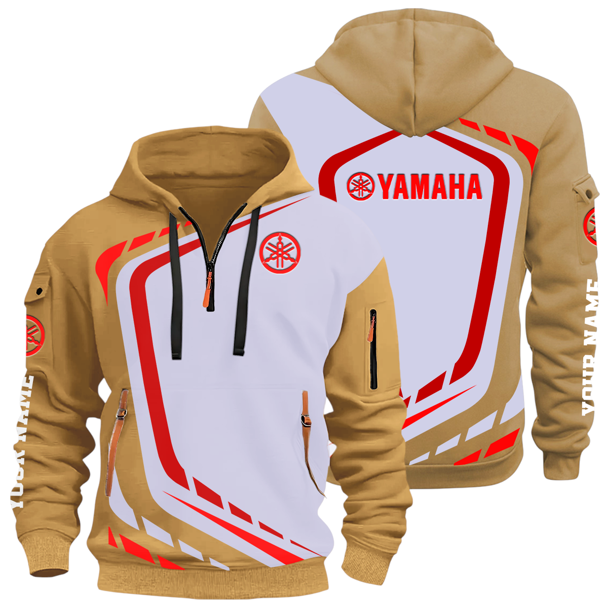 Yamaha Half Zip Hoodie All Over Prints Multi-Pockets Custom Name Yamaha Half Zip Hoodie All Over Prints Multi-Pockets Custom Name