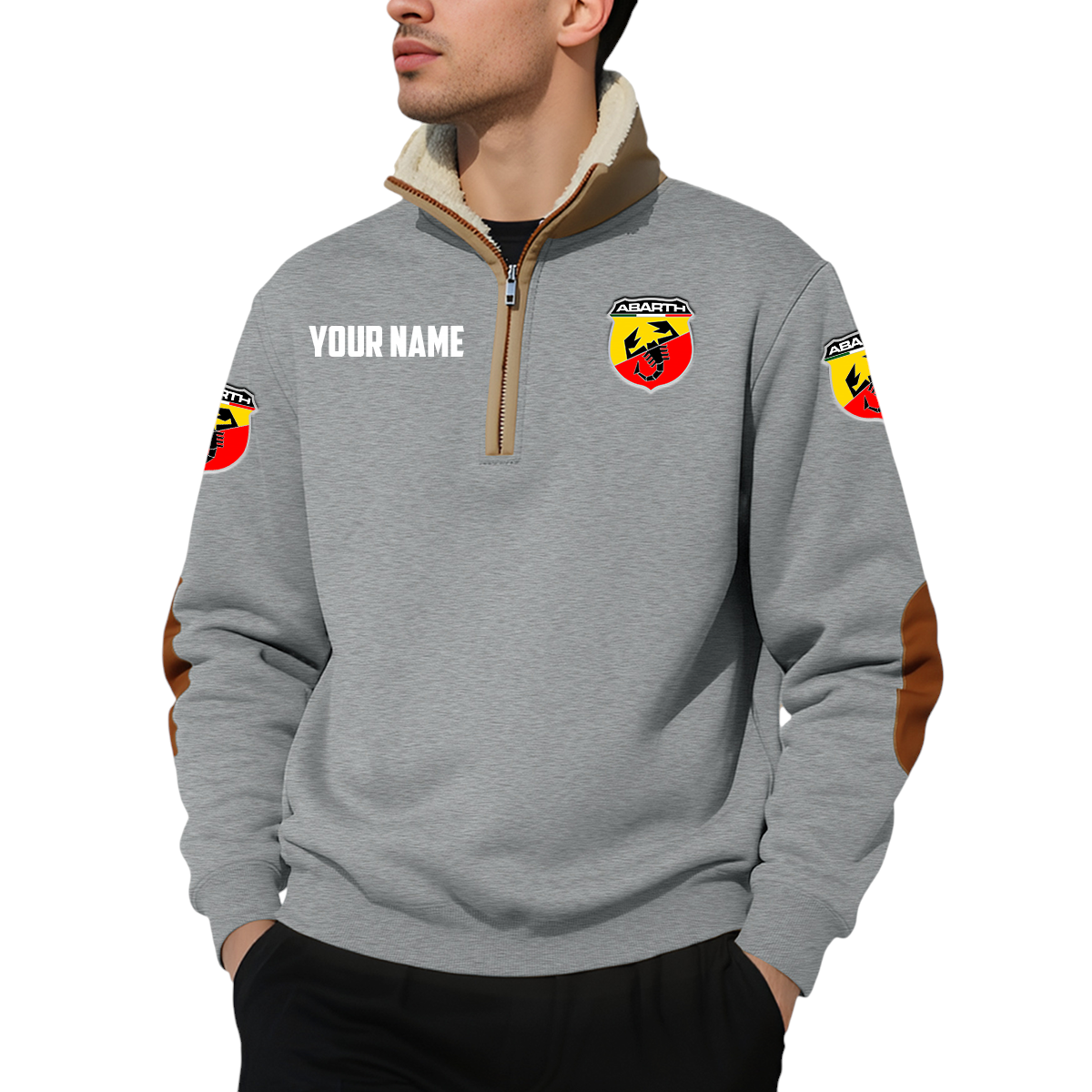 Abarth Racing UK Quarter Zip Sweatshirt Fleece-Lined Collar Custom Name Abarth Racing UK Quarter Zip Sweatshirt Fleece-Lined Collar Custom Name