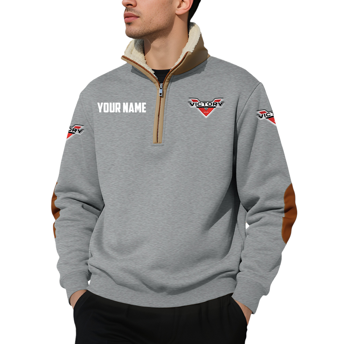 Victory Motorcycles Quarter Zip Sweatshirt Fleece-Lined Collar Custom Name Victory Motorcycles Quarter Zip Sweatshirt Fleece-Lined Collar Custom Name