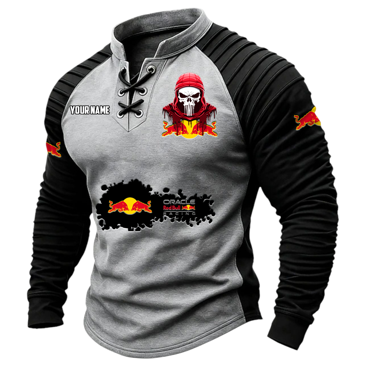 Oracle Red Bull Racing Vintage Lace-Up Long Sleeve Shirt Custom Text Oracle Red Bull Racing Vintage Lace-Up Long Sleeve Shirt Custom Text