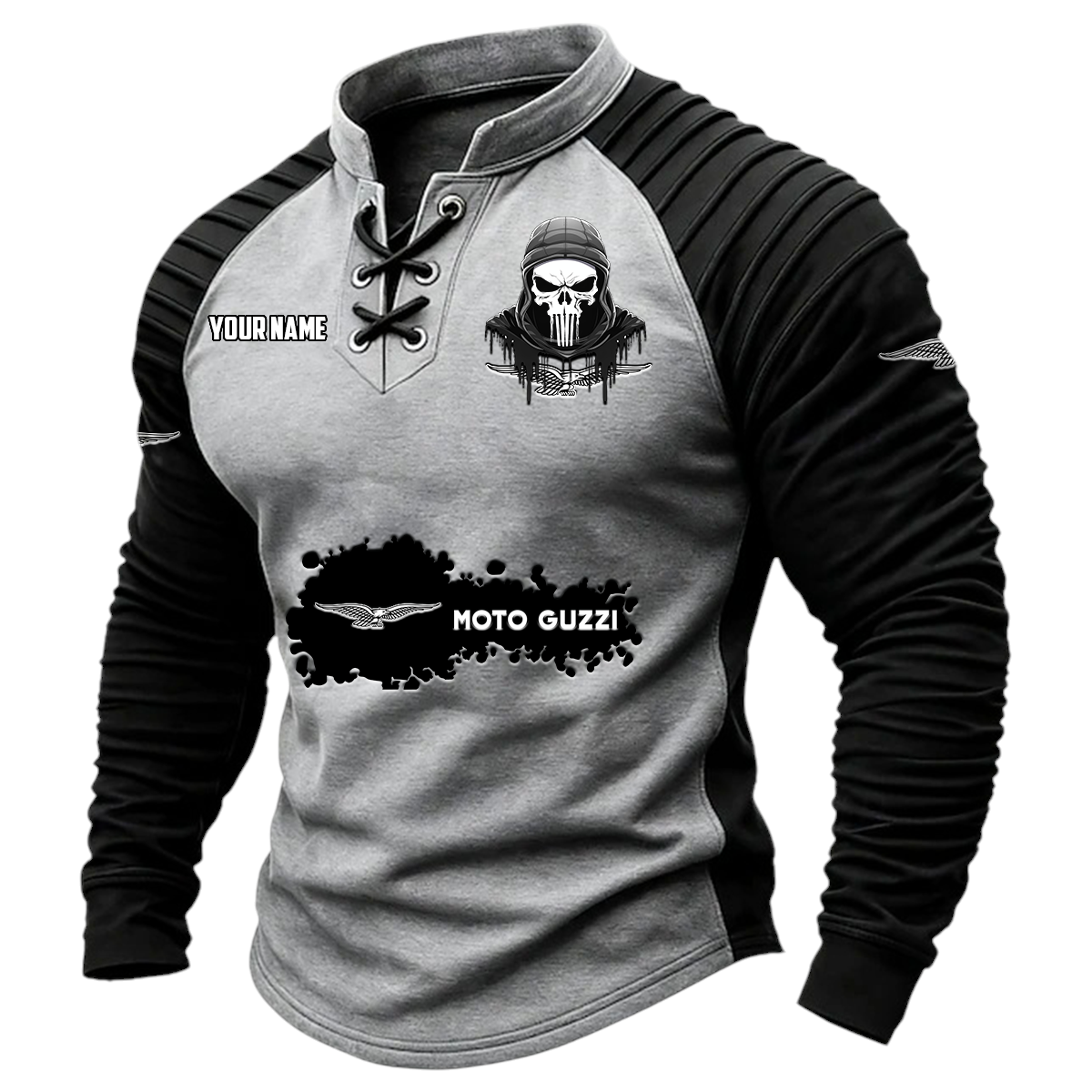 Moto Guzzi Vintage Lace-Up Long Sleeve Shirt Custom Text Moto Guzzi Vintage Lace-Up Long Sleeve Shirt Custom Text