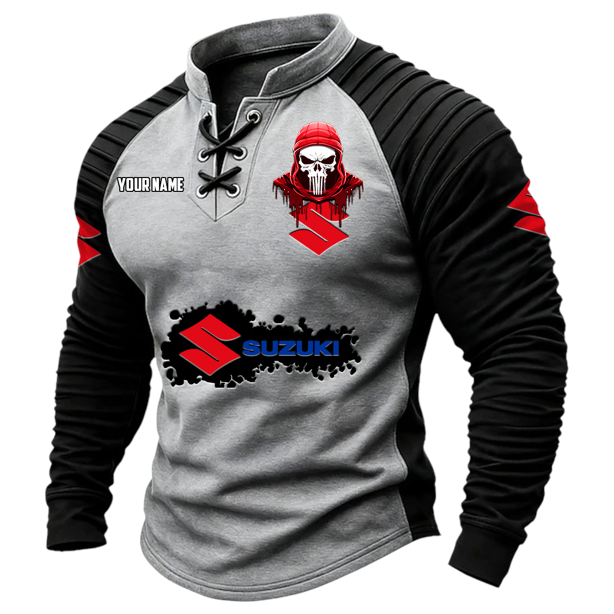 Suzuki Vintage Lace-Up Long Sleeve Shirt Custom Text Suzuki Vintage Lace-Up Long Sleeve Shirt Custom Text