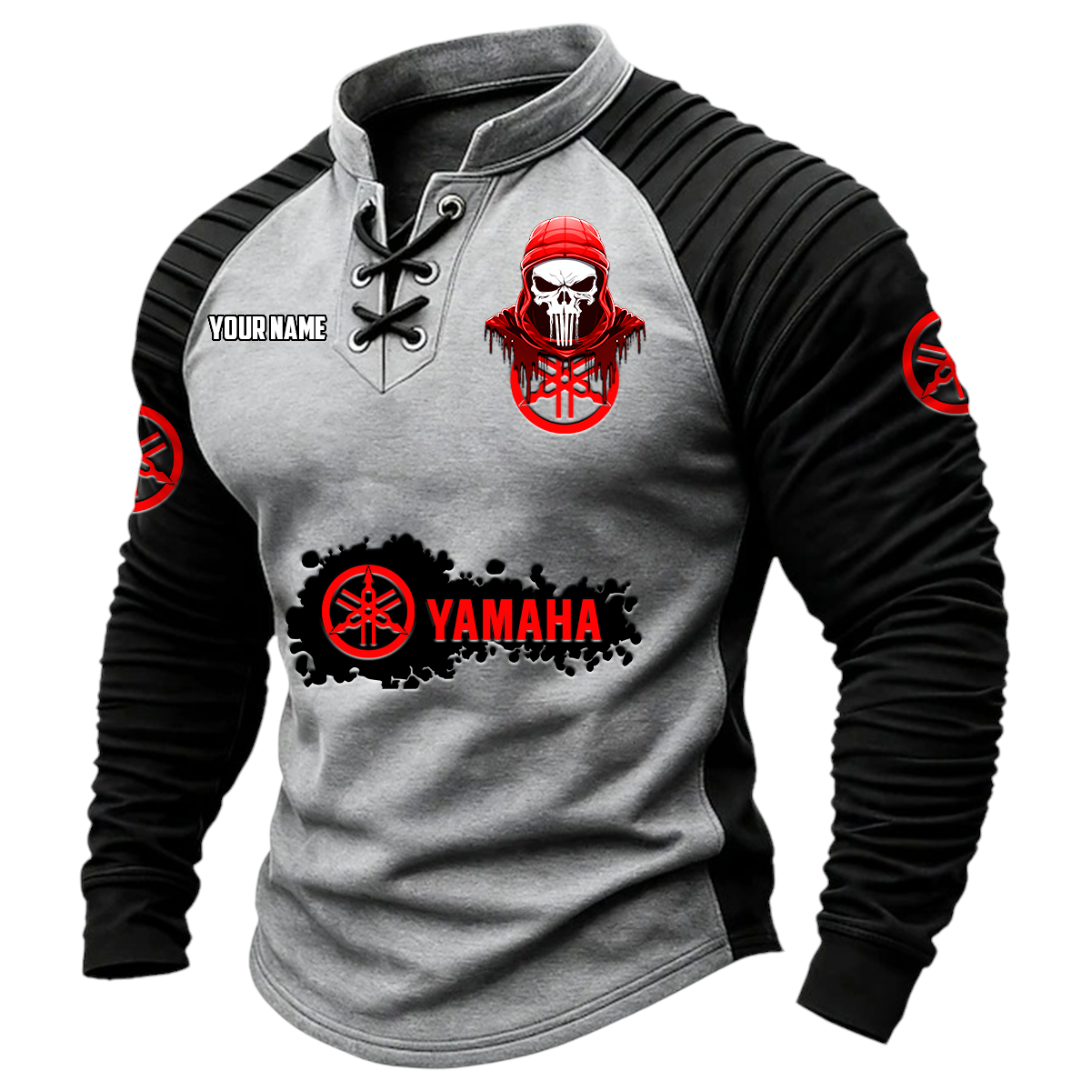Yamaha Motor Vintage Lace-Up Long Sleeve Shirt Custom Text Yamaha Motor Vintage Lace-Up Long Sleeve Shirt Custom Text