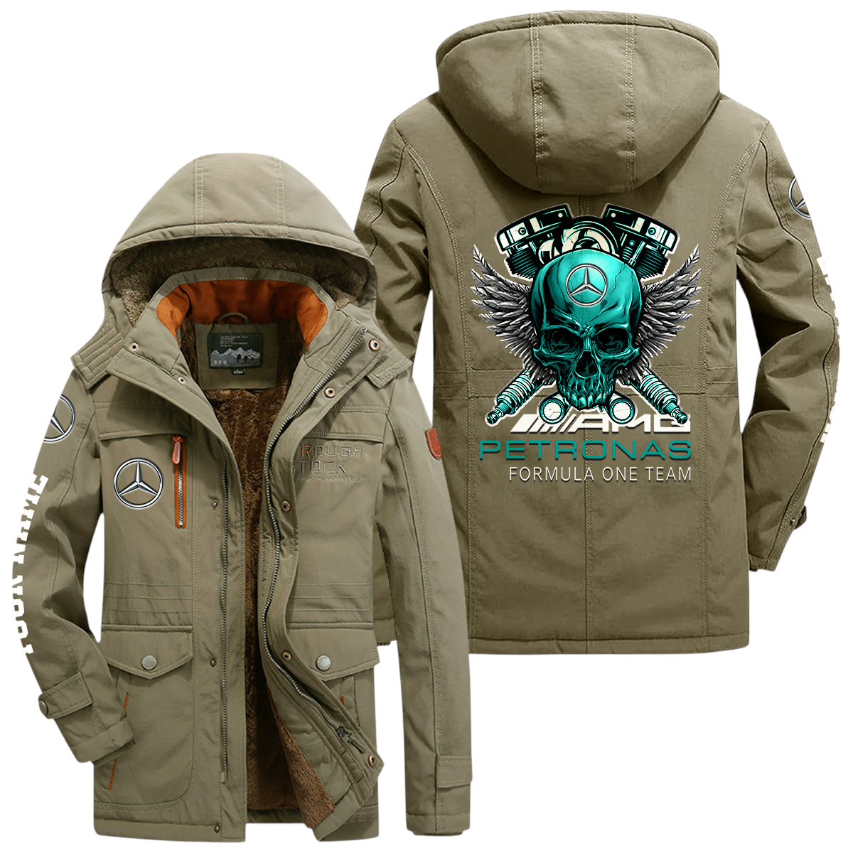 Mercedes-AMG Petronas Racing Windproof Jacket Heavy Duty Fleece Lined Hooded Coat Custom Your Name Mercedes-AMG Petronas Racing Windproof Jacket Heavy Duty Fleece Lined Hooded Coat Custom Your Name